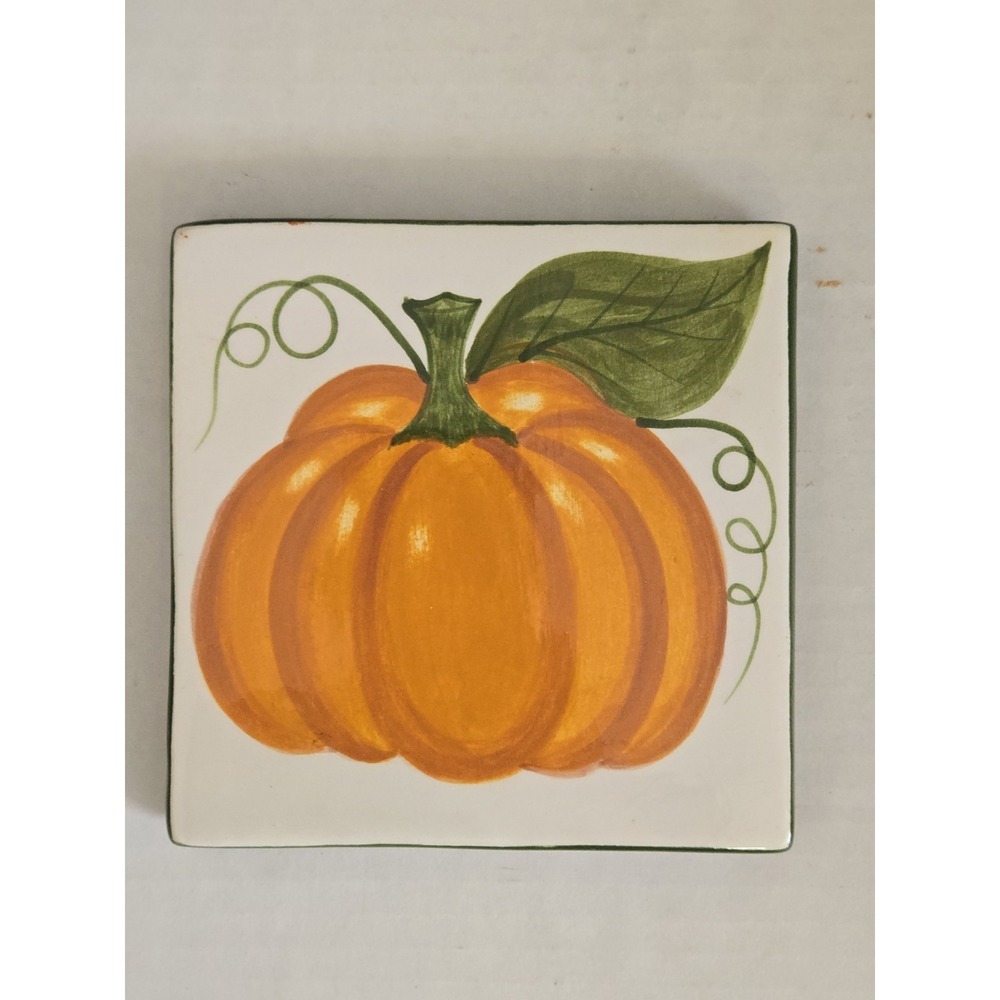 Williams Sonoma Laurie Gates Pumpkin Trivet Tile Vintage 1998 6x6" Fall Harvest